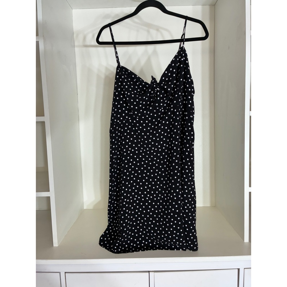 Mossimo Polka Dot Dress Women XXL Black White Tie Front Smocked Spaghetti Strap